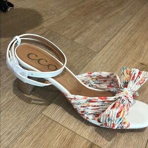 White and Red Strappy Heels with Ankle Strap